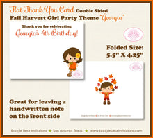 Load image into Gallery viewer, Harvest Girl Birthday Party Thank You Note Card Autumn Fall Pumpkin Country Forest Woodland Boogie Bear Invitations Georgia Theme Printed
