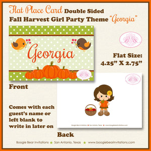 Harvest Girl Birthday Favor Party Card Tent Place Appetizer Food Autumn Fall Woodland Pumpkin Boogie Bear Invitations Georgia Theme Printed