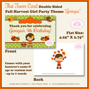 Harvest Girl Birthday Favor Party Card Tent Place Appetizer Food Autumn Fall Woodland Pumpkin Boogie Bear Invitations Georgia Theme Printed