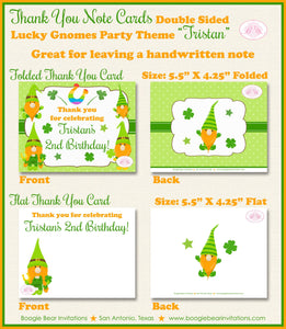 St. Patrick's Day Gnomes Party Thank You Cards Birthday Boy Girl Lucky Green Shamrock Orange Boogie Bear Invitations Tristan Theme Printed