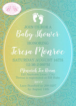 Load image into Gallery viewer, Footprints Ombré Baby Shower Invitation Party Swirls Little Modern Reveal Boogie Bear Invitations Teresa Theme Paperless Printable Printed