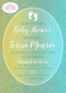 Footprints Ombré Baby Shower Invitation Party Swirls Little Modern Reveal Boogie Bear Invitations Teresa Theme Paperless Printable Printed