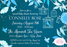 Load image into Gallery viewer, Bird Flower Garden Baby Shower Invitation Blue Boy Birdcage Cage Spring Boogie Bear Invitations Connelly Theme Paperless Printable Printed
