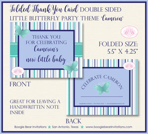 Butterfly Gender Neutral Baby Shower Party Thank You Cards Note Reveal Fly Green Blue Boy Girl Boogie Bear Invitations Cameron Theme Printed