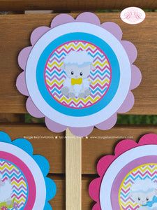 Spring Lambs Cupcake Toppers Birthday Party Sheep Girl Easter Pink Yellow Purple Farm Animals Flower Boogie Bear Invitations Rachel Theme
