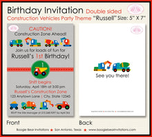 Load image into Gallery viewer, Construction Birthday Party Invitation Vehicles Photo Boy Caution Dump Car Boogie Bear Invitations Russell Theme Paperless Printable Printed