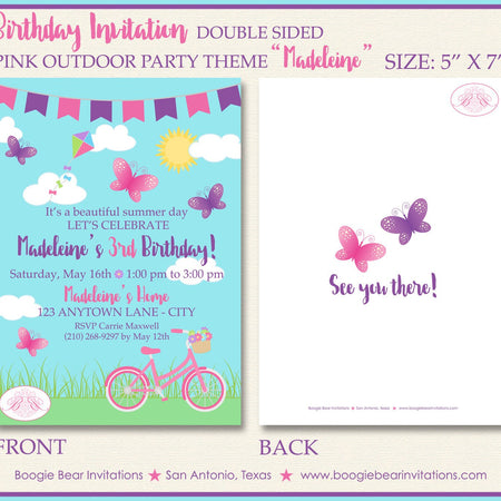 Pink Butterfly Birthday Party Invitation Girl Purple Outdoor Summer Park Boogie Bear Invitations Madeleine Theme Paperless Printable Printed