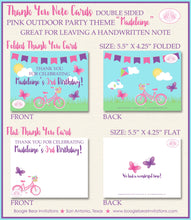 Load image into Gallery viewer, Pink Butterfly Party Thank You Card Note Birthday Girl Purple Outdoor Summer Park Bicycle Boogie Bear Invitations Madeleine Theme Printed