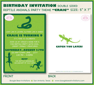 Reptile Bug Birthday Party Invitation Snake Frog Lizard Boy Girl Jungle Rain Forest Zoo Boogie Bear Craig Theme Paperless Printable Printed