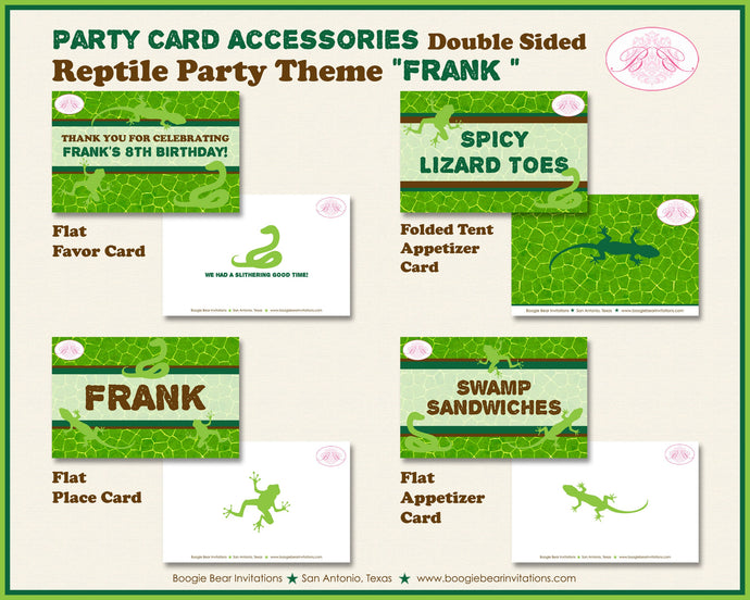 Reptile Bug Birthday Party Favor Card Tent Place Food Appetizer Folded Flat Snake Frog Lizard Jungle Zoo Boogie Bear Invitations Frank Theme
