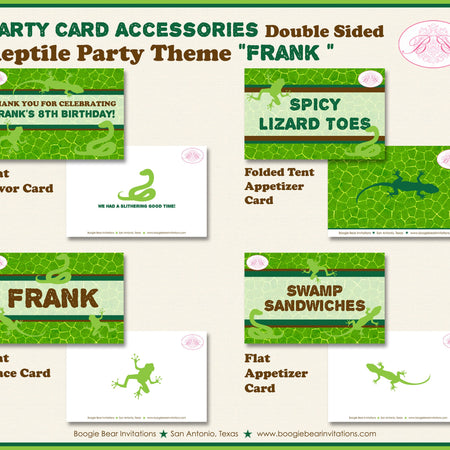 Reptile Bug Birthday Party Favor Card Tent Place Food Appetizer Folded Flat Snake Frog Lizard Jungle Zoo Boogie Bear Invitations Frank Theme