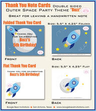 Load image into Gallery viewer, Outer Space Birthday Party Thank You Note Cards Rocket Ship Moon Shooting Star Galaxy Astronaut Boogie Bear Invitations Buzz Theme Printed