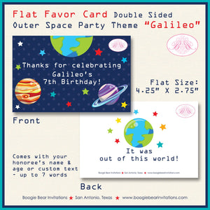 Outer Space Birthday Party Favor Card Food Tent Appetizer Label Sign Solar System Planets Star Boogie Bear Invitations Galileo Theme Printed