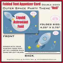 Load image into Gallery viewer, Outer Space Birthday Party Favor Card Food Tent Appetizer Label Sign Rocket Moon Shooting Star Boogie Bear Invitations Neil Theme Printed