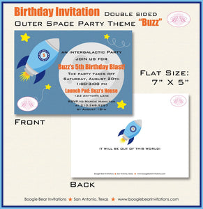 Outer Space Rocket Birthday Invitation Party Boy Girl Solar System Galaxy Fly Boogie Bear Invitations Buzz Theme Paperless Printable Printed