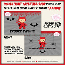 Load image into Gallery viewer, Little Red Devil Birthday Favor Party Card Tent Place Appetizer Halloween Spider Black Bat Boogie Bear Invitations Aamon Theme Printed