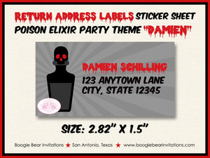 Poison Elixir Birthday Party Invitation Red Black Halloween Cocktail Spell Boogie Bear Invitations Damien Theme Paperless Printable Printed