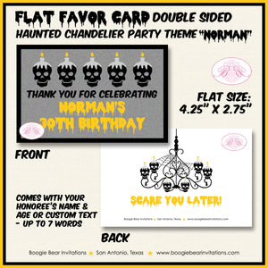 Haunted House Birthday Favor Party Card Tent Place Food Tag Appetizer Folded Flat Chandelier Halloween Boogie Bear Invitations Norman Theme