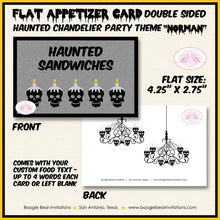 Load image into Gallery viewer, Haunted House Birthday Favor Party Card Tent Place Food Tag Appetizer Folded Flat Chandelier Halloween Boogie Bear Invitations Norman Theme