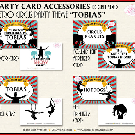 Circus Showman Favor Party Card Place Tent Appetizer Tag Boy Girl Big Top Greatest Show On Earth 3 Ring Boogie Bear Invitations Tobias Theme