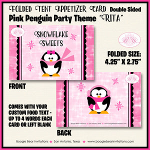 Pink Penguin Baby Shower Favor Card Tent Appetizer Food Girl Winter Little Snowflake Christmas Boogie Bear Invitations Rita Theme Printed