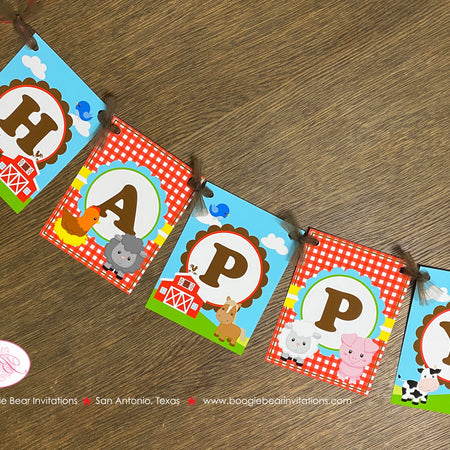 Farm Animals Happy Birthday Party Banner Petting Zoo Barn Boy Girl Horse Cow Pig Sheep Country Rooster Boogie Bear Invitations Sean Theme