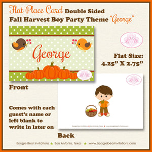 Harvest Boy Birthday Favor Party Card Tent Place Appetizer Food Autumn Fall Woodland Pumpkin Boogie Bear Invitations George Theme Printed