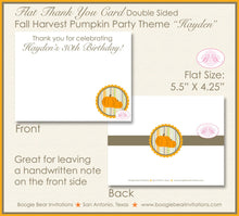 Load image into Gallery viewer, Fall Pumpkin Party Thank You Card Note Birthday Farm Harvest Rustic Autumn Orange Country Ranch Boogie Bear Invitations Hayden Theme Printed