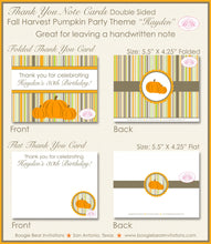 Load image into Gallery viewer, Fall Pumpkin Party Thank You Card Note Birthday Farm Harvest Rustic Autumn Orange Country Ranch Boogie Bear Invitations Hayden Theme Printed