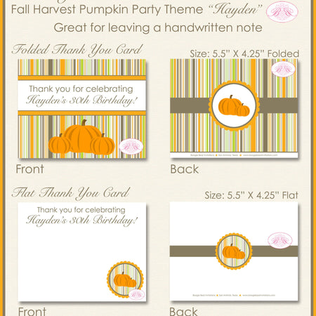 Fall Pumpkin Party Thank You Card Note Birthday Farm Harvest Rustic Autumn Orange Country Ranch Boogie Bear Invitations Hayden Theme Printed