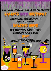 Spooky Cocktails Birthday Party Invitation Halloween Pick Your Poison Dinner Boogie Bear Invitations Salem Theme Paperless Printable Printed
