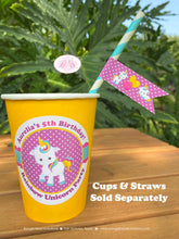 Load image into Gallery viewer, Rianbow Unicorn Party Beverage Cups Paper Drink Birthday Girl Pink Yellow Blue Purple Magic Horse Love Boogie Bear Invitations Aurelia Theme