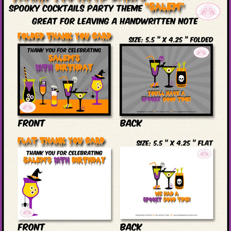Spooky Cocktails Party Thank You Card Note Birthday Halloween Halloween Pick Your Poison Elixir Boogie Bear Invitations Salem Theme Printed
