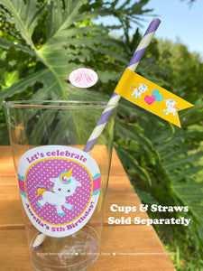 Rainbow Unicorn Party Beverage Cups Plastic Drink Birthday Girl Pink Yellow Blue Purple Magic Horse Boogie Bear Invitations Aurelia Theme