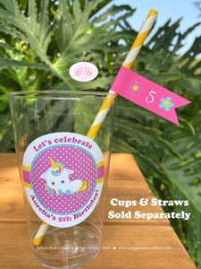 Rainbow Unicorn Party Beverage Cups Plastic Drink Birthday Girl Pink Yellow Blue Purple Magic Horse Boogie Bear Invitations Aurelia Theme