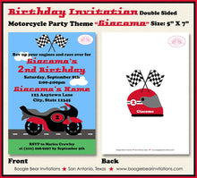 Load image into Gallery viewer, Motorcycle Birthday Party Invitation Red Black Racing Race Track Street Boogie Bear Invitations Giacomo Theme Paperless Printable Printed