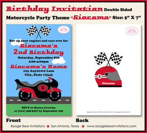 Motorcycle Birthday Party Invitation Red Black Racing Race Track Street Boogie Bear Invitations Giacomo Theme Paperless Printable Printed