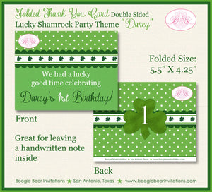 Green Shamrock Party Thank You Card Birthday St. Patrick's Day Lucky Charm Clover Spring 4 Leaf Boy Girl Boogie Bear Invitations Darcy Theme