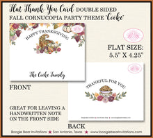 Load image into Gallery viewer, Thanksgiving Dinner Thank You Cards Flat Folded Note Party Cornucopia Pumpkin Pie Fall Autumn Boogie Bear Invitations Cooke Theme Printed