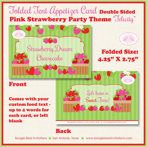 Pink Strawberry Birthday Favor Party Card Tent Place Food Appetizer Tag Red Fruit Picking Green Girl Boogie Bear Invitations Felicity Theme