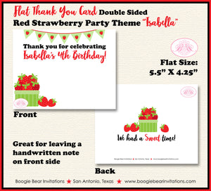 Red Strawberry Party Thank You Note Card Birthday Fruit Picking Green Crate Summer Girl Boy Boogie Bear Invitations Isabella Theme Printed