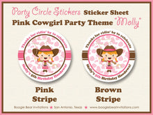 Load image into Gallery viewer, Pink Cowgirl Birthday Party Stickers Circle Sheet Round Circle Girl Up Brown Hat Cow Print Country Farm Boogie Bear Invitations Molly Theme