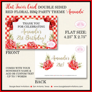 Red Gold BBQ Birthday Favor Party Card Tent Place Food Appetizer Floral Flower Winter Christmas Gingham Boogie Bear Invitations Amanda Theme