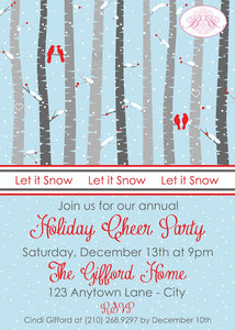 Woodland Winter Bird Party Invitation Forest Animals Holiday Christmas Red Boogie Bear Invitations Gifford Theme Paperless Printable Printed