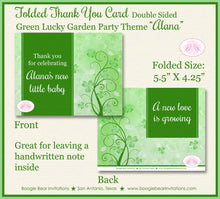 Load image into Gallery viewer, Shamrock Green Garden Baby Shower Party Thank You Cards Note St. Patrick&#39;s Day Lucky Leaf Clover Boogie Bear Invitations Alana Theme Printed