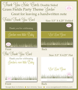 Grass Fields Garden Baby Shower Party Thank You Cards Note Green Garden Boy Girl Gender Neutral Boogie Bear Invitations Jordan Theme Printed