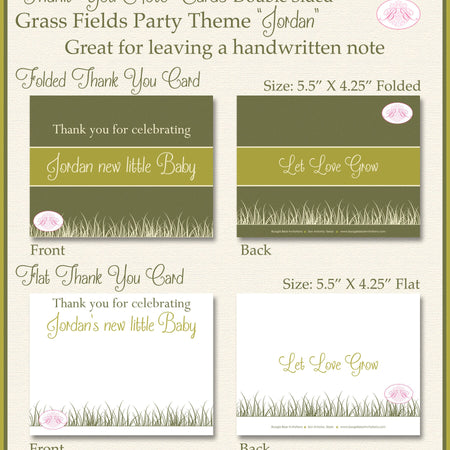 Grass Fields Garden Baby Shower Party Thank You Cards Note Green Garden Boy Girl Gender Neutral Boogie Bear Invitations Jordan Theme Printed