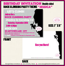 Load image into Gallery viewer, Pink Girl Rock Climbing Party Invitation Birthday Mountain Hike Rock Wall Indoor Bouldering Boogie Bear Invitations Jessica Theme Printed