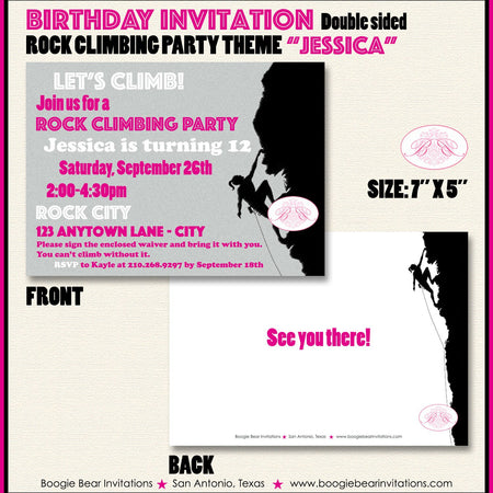 Pink Girl Rock Climbing Party Invitation Birthday Mountain Hike Rock Wall Indoor Bouldering Boogie Bear Invitations Jessica Theme Printed