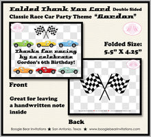 Load image into Gallery viewer, Race Car Birthday Party Thank You Card Classic Vintage Antique Checkered Flag Sports Coupe Boogie Bear Invitations Gordon Theme Printed